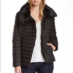 Andrew Marc Black Rabbit Fur Collar Puffer Coat